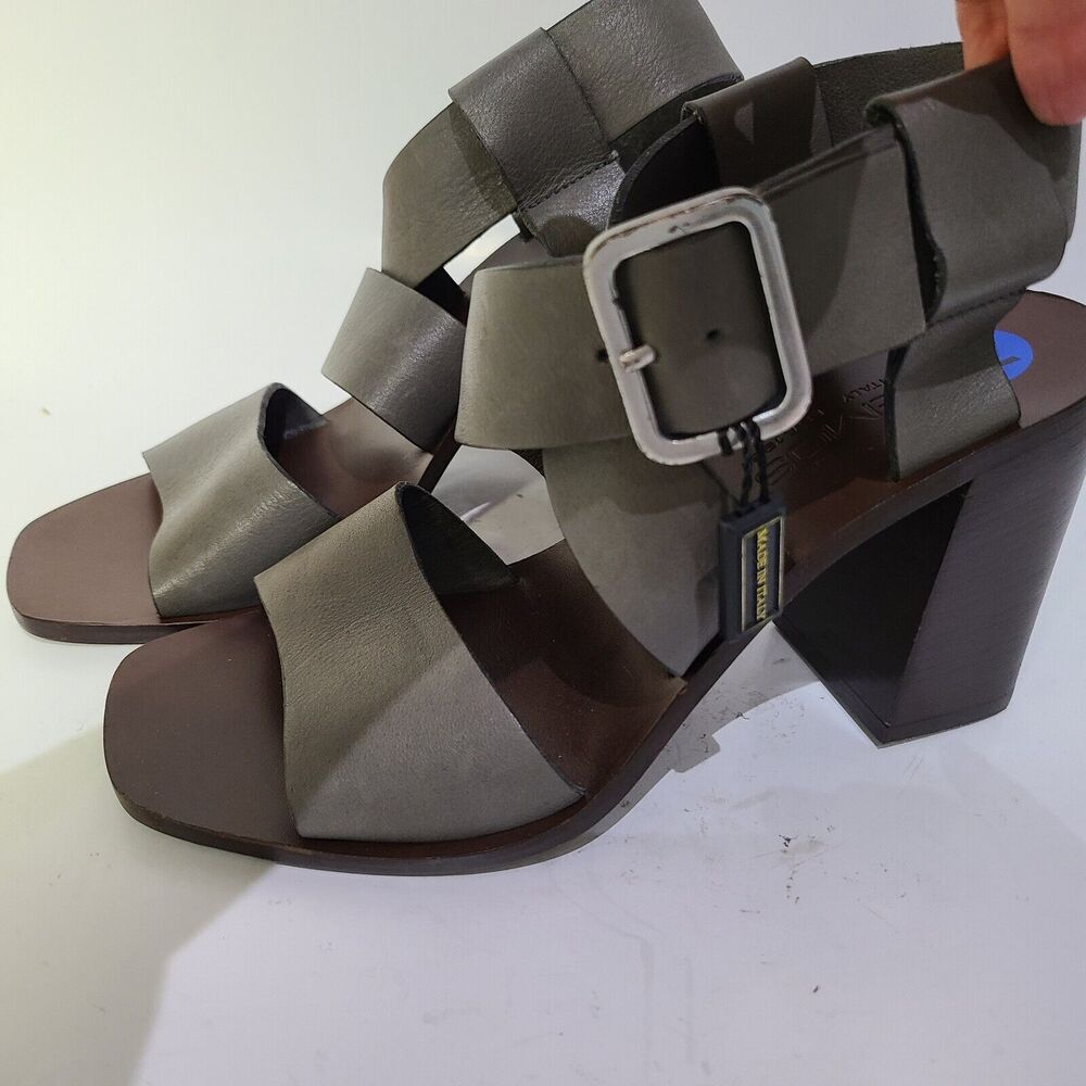 Boemos Italy Sandals Block Heel Dark Gray Leather Square Toe 38/ US 8-8.5 new - Picture 7 of 11